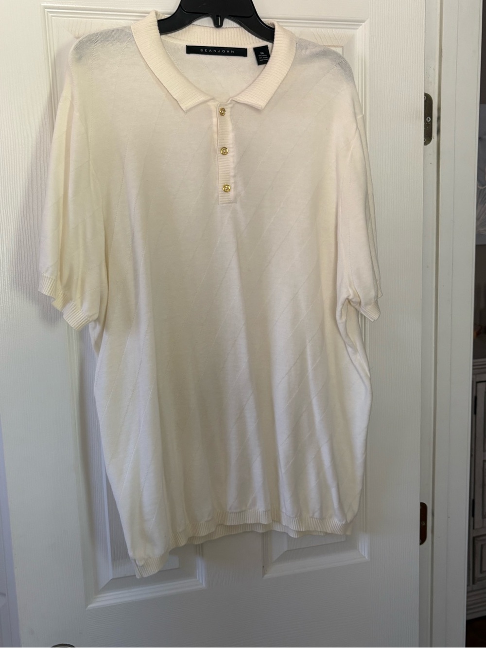 Sean John Ivory Knit Polo with Gold Buttons